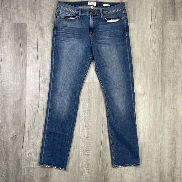 FRAME Jeans L'Homme Slim Fit Mens 34x34 Blue Comfort Stretch Straight Leg U - Picture 1 of 12